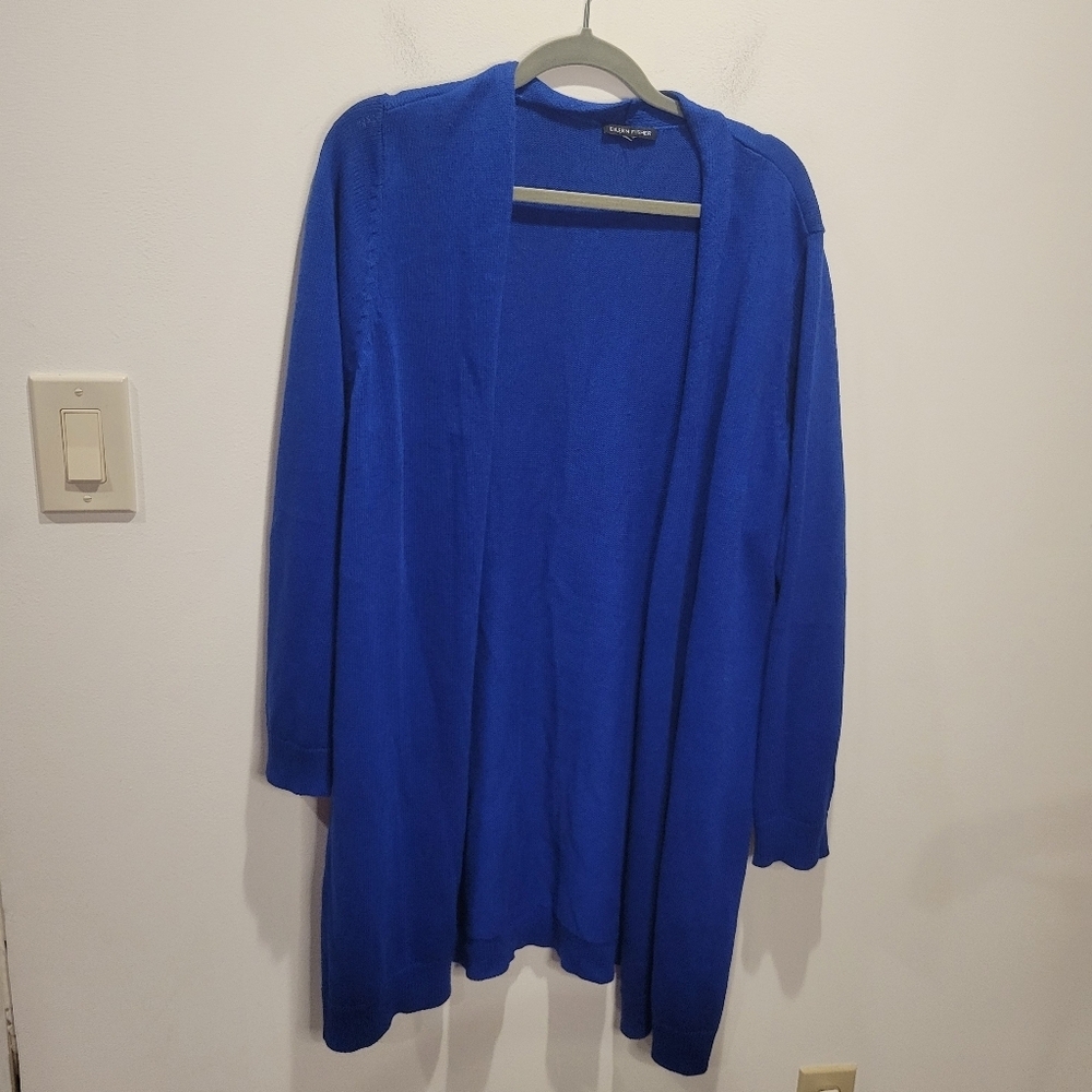 Eileen Fisher Size 3x Blue Linen/cotton Blend Lightweight Cardigan - Picture 3 of 5